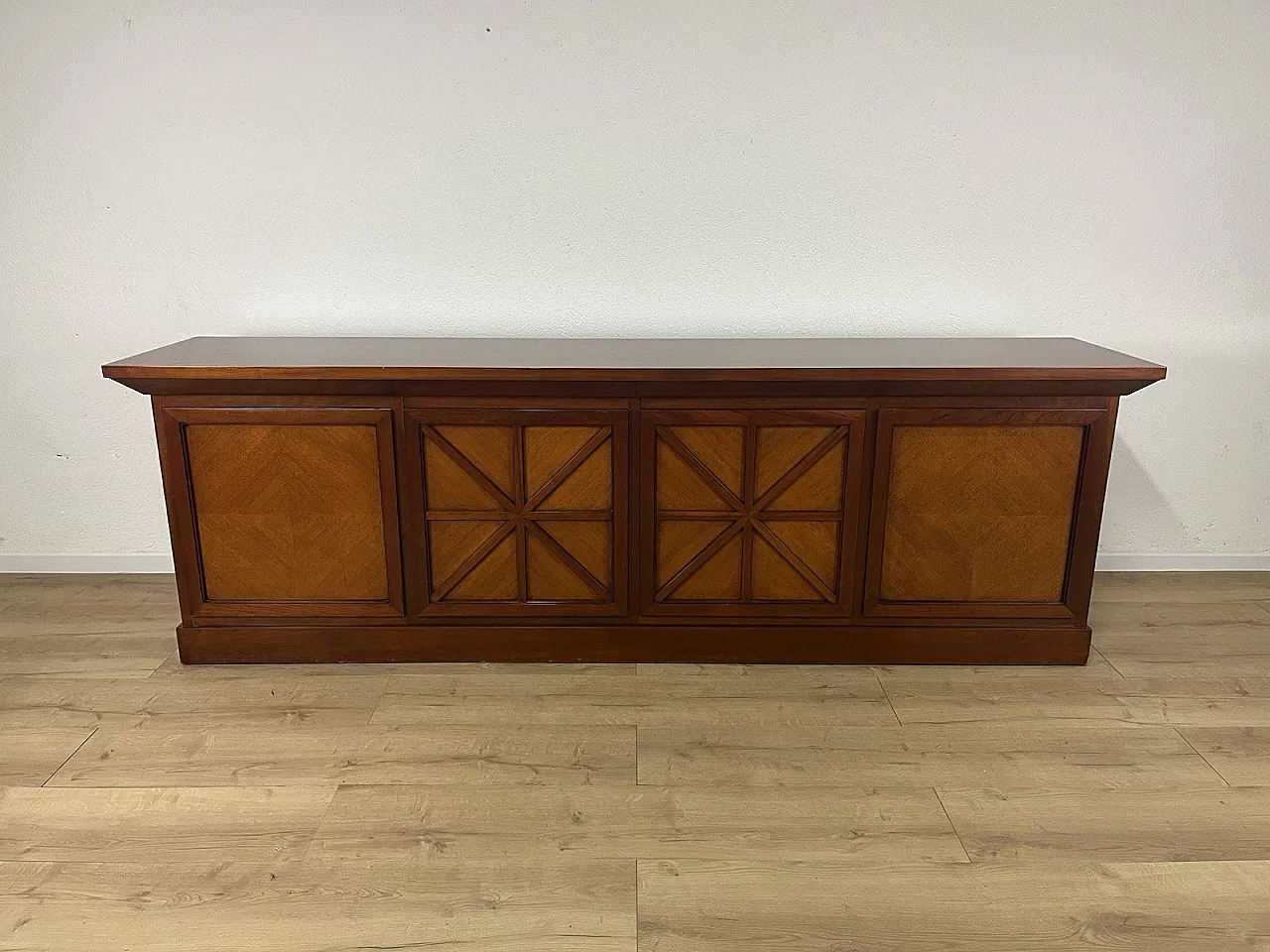 Sideboard in legno con motivi a forma di croce, 80s 2