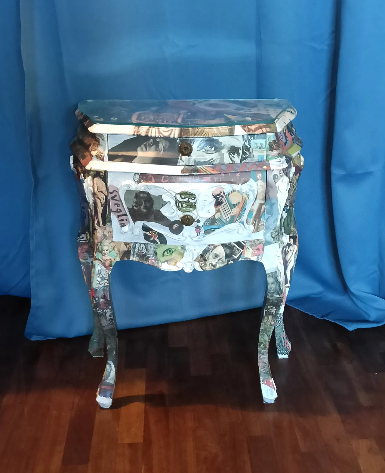 comodino old style, rivestito con decoupage 3
