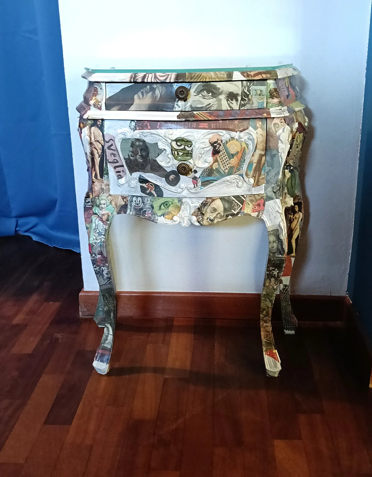comodino old style, rivestito con decoupage 5