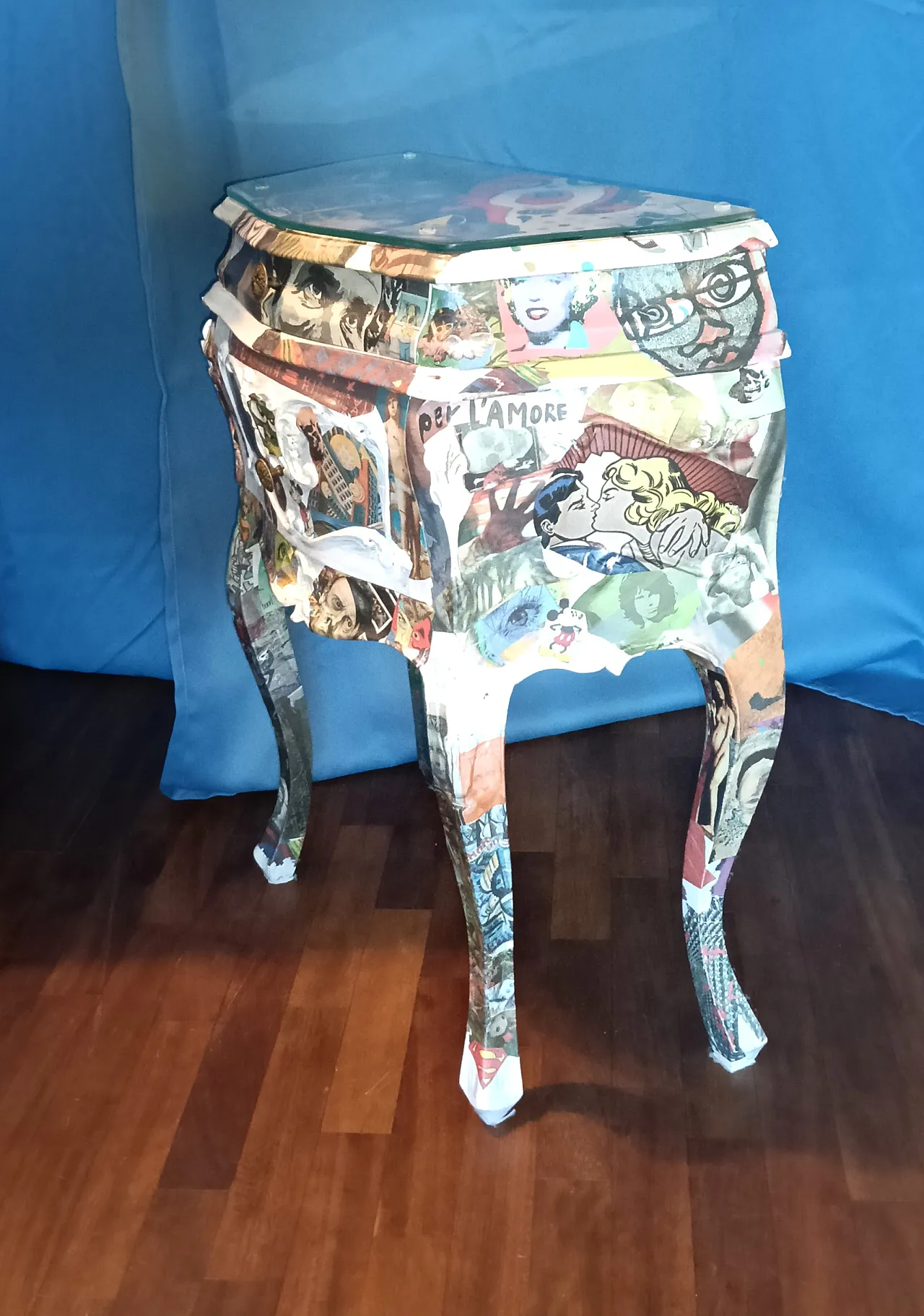 comodino old style, rivestito con decoupage 11