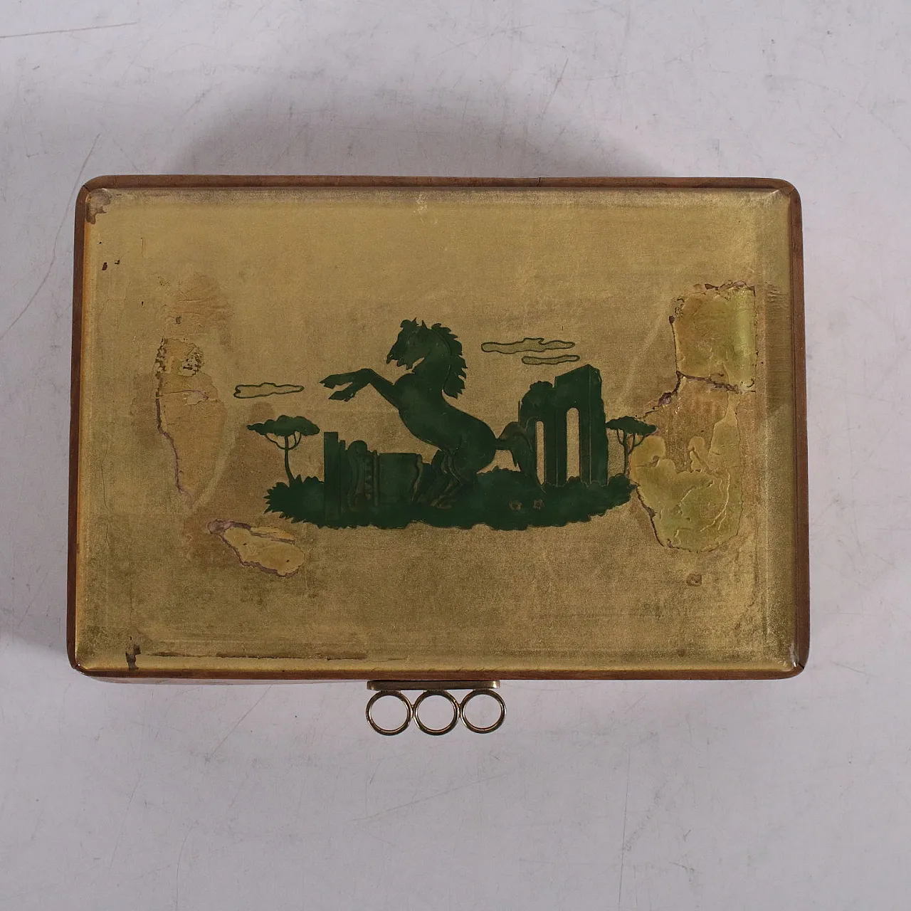 Scatola in legno di rovere con coperchio inciso, anni '30 3