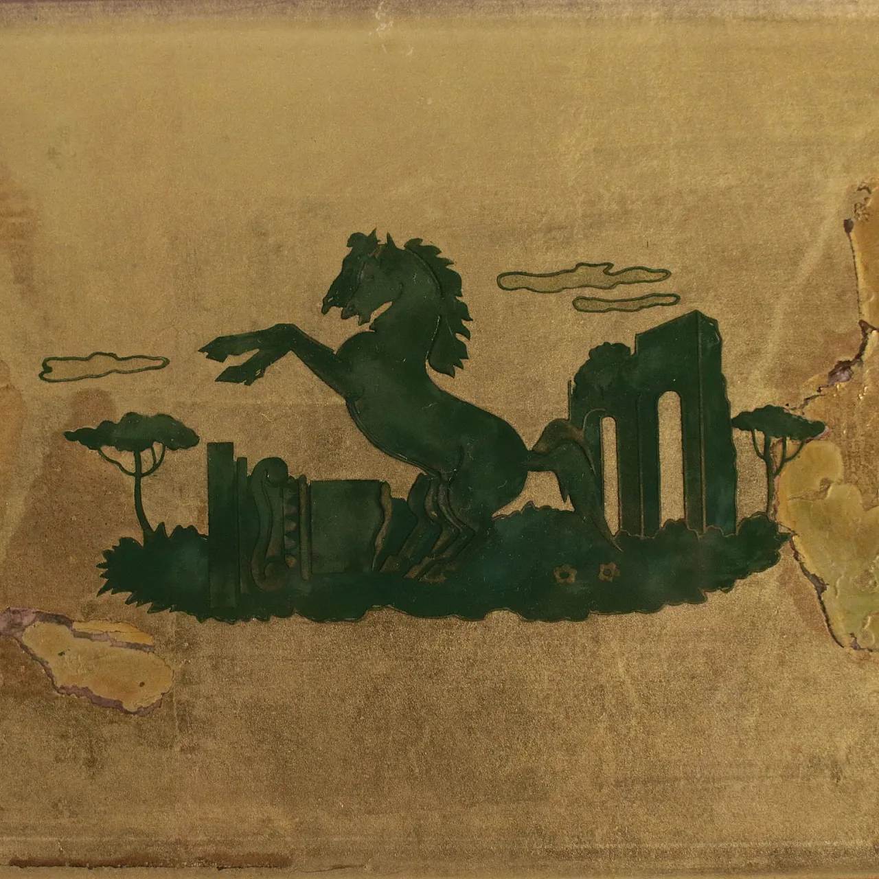 Scatola in legno di rovere con coperchio inciso, anni '30 4