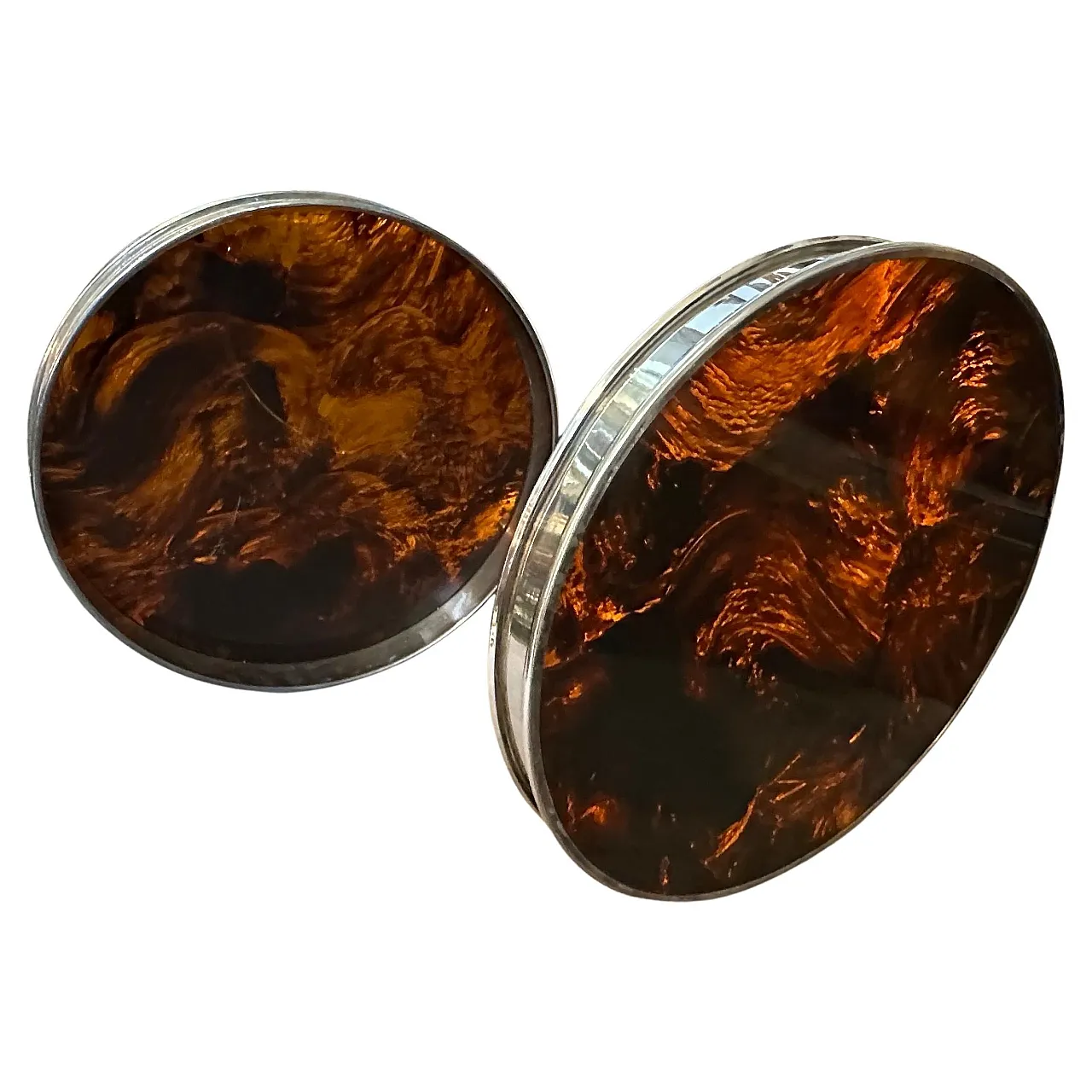 Pair of lucite and silver-plated metal trays, 1970s 1