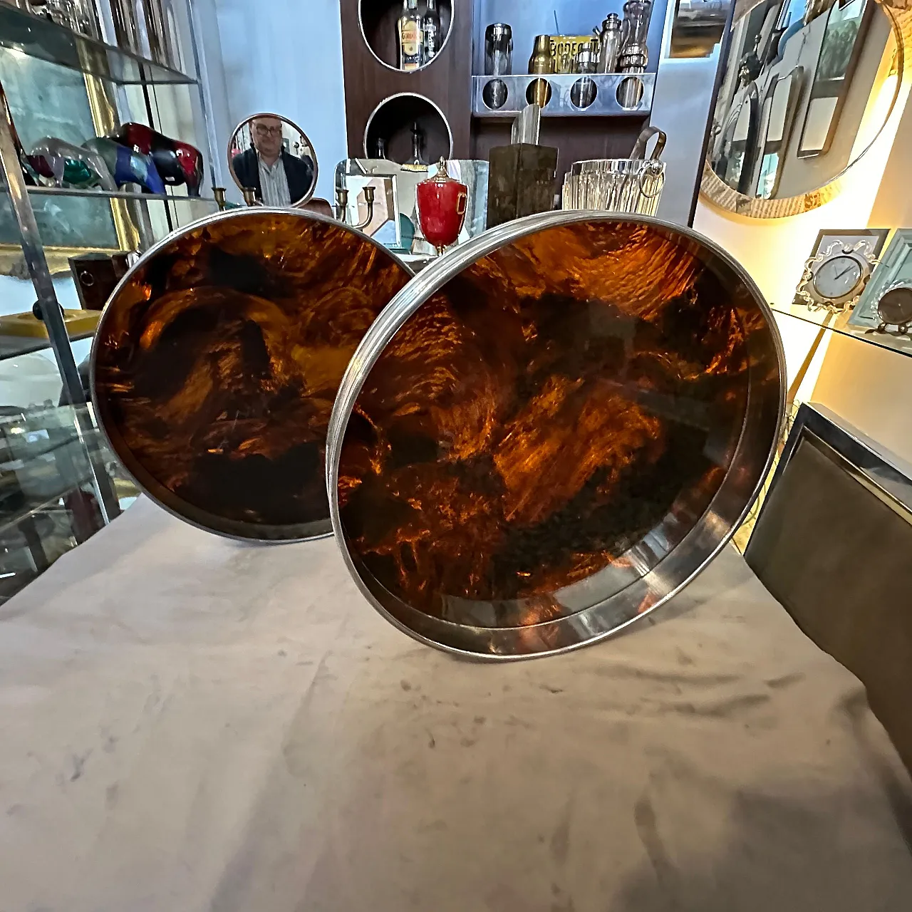 Pair of lucite and silver-plated metal trays, 1970s 3