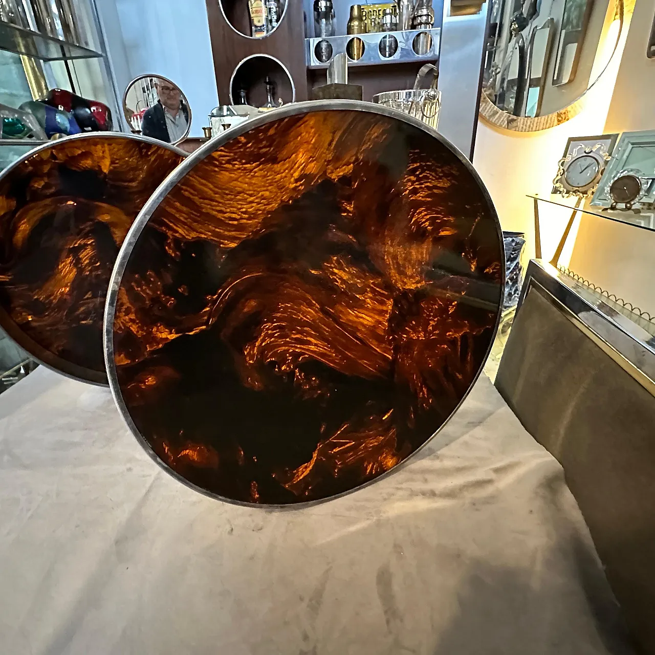 Pair of lucite and silver-plated metal trays, 1970s 4