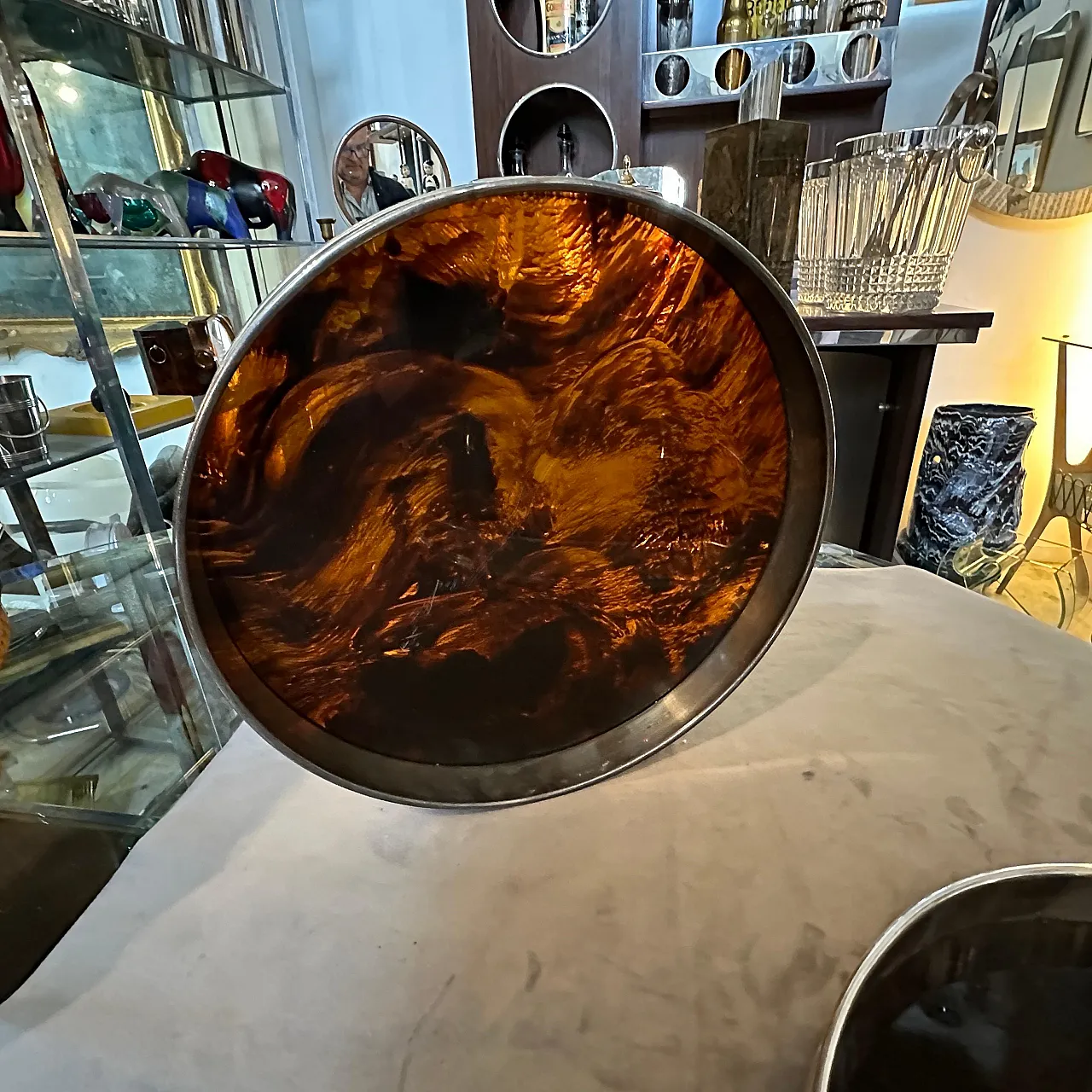 Pair of lucite and silver-plated metal trays, 1970s 5