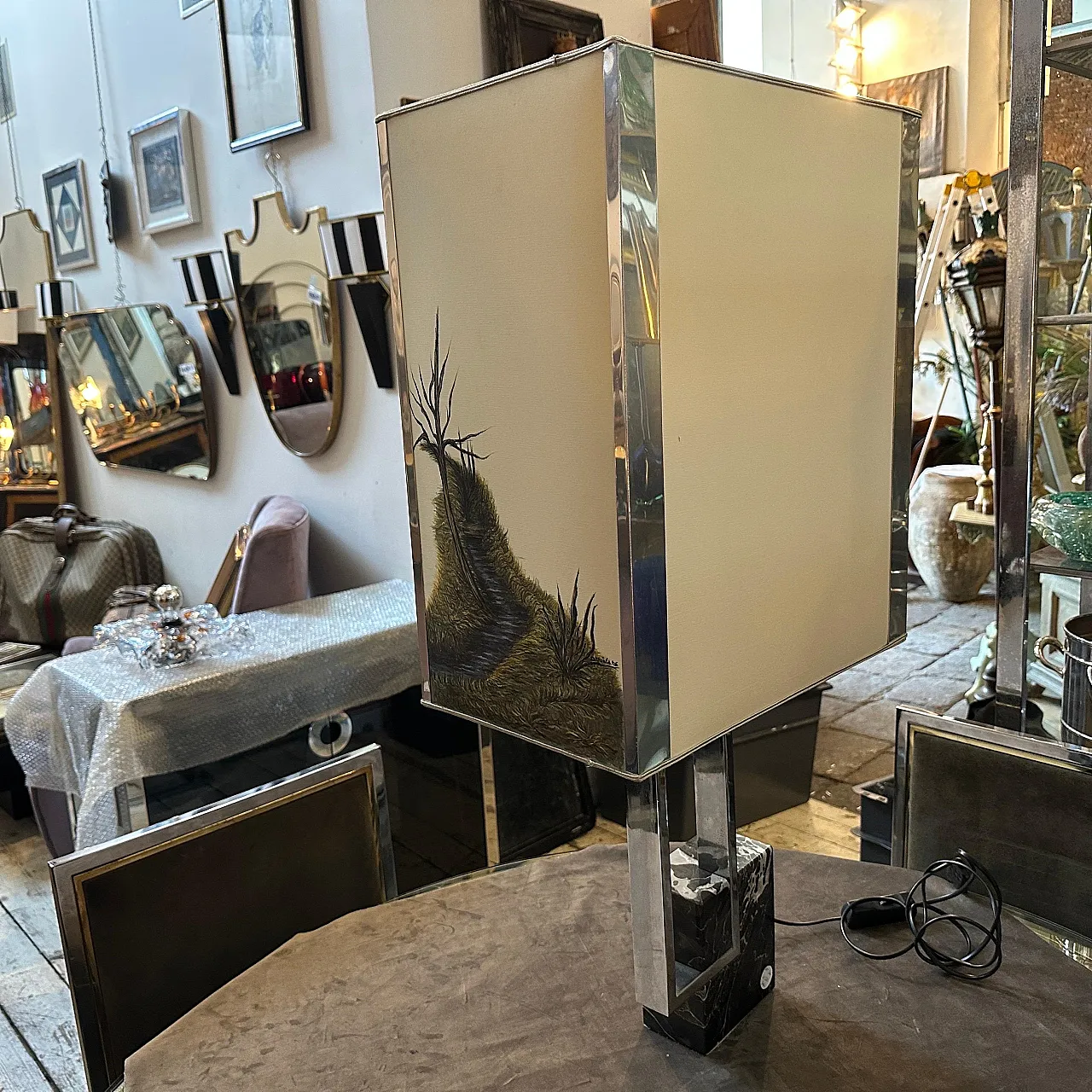 Chrome-plated metal and marble table lamp, 1970s 9