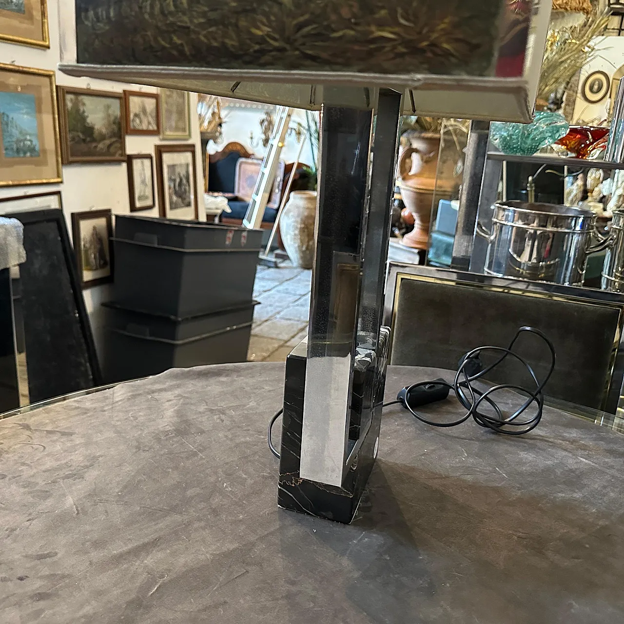 Chrome-plated metal and marble table lamp, 1970s 10