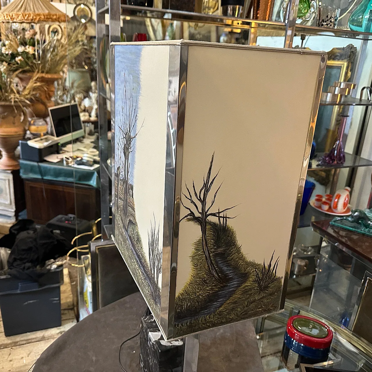 Chrome-plated metal and marble table lamp, 1970s 11