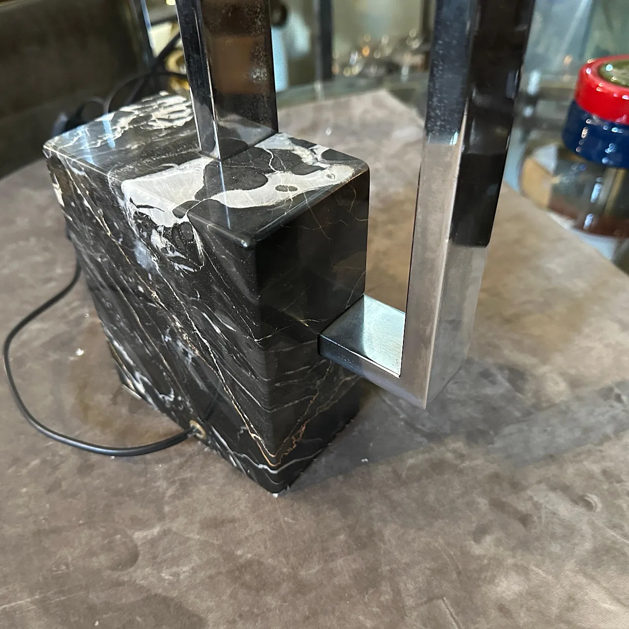 Chrome-plated metal and marble table lamp, 1970s 14