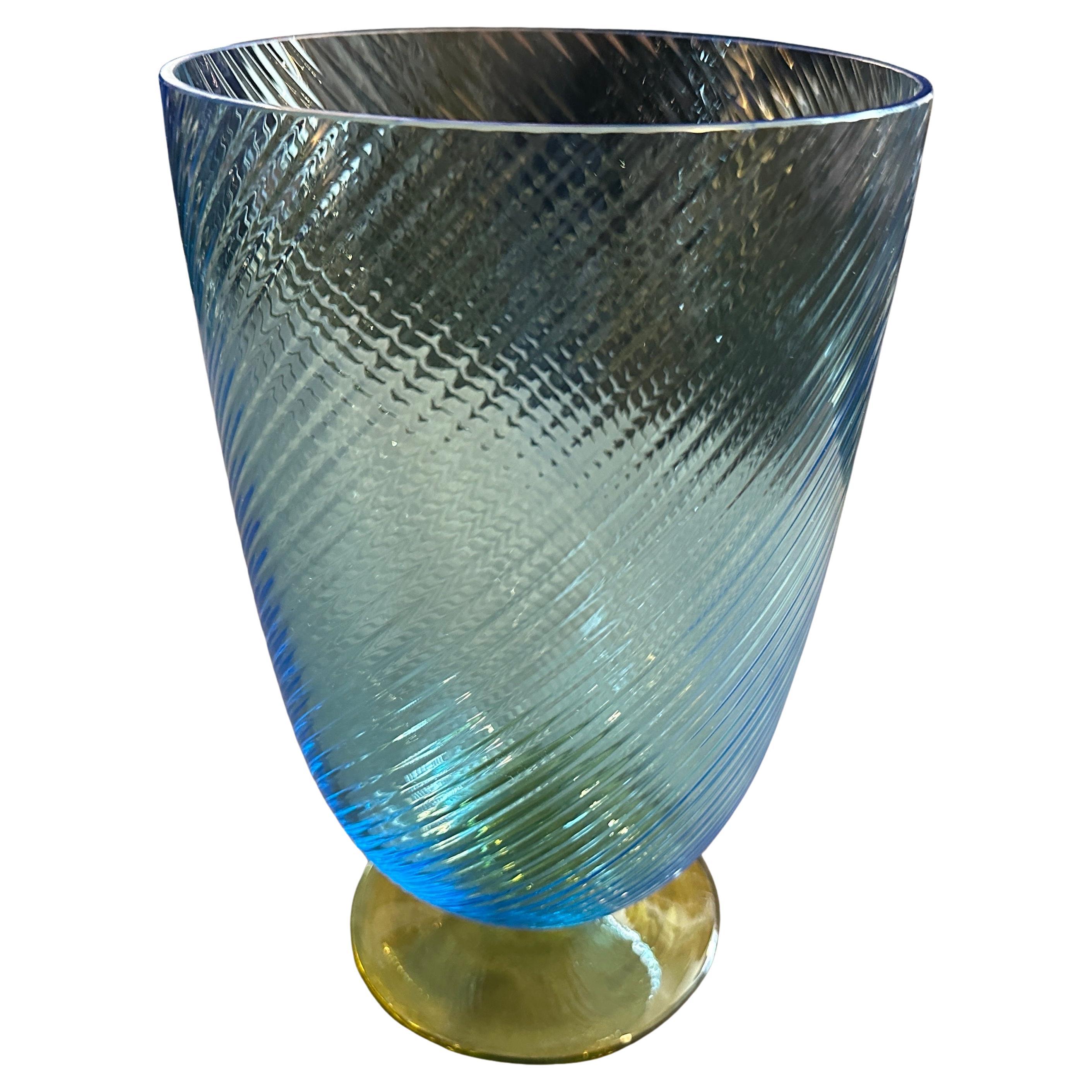 Blue and yellow Murano glass vase by Carlo Moretti, 1980s