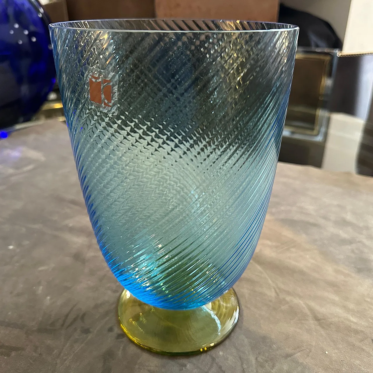 Blue and yellow Murano glass vase by Carlo Moretti, 1980s