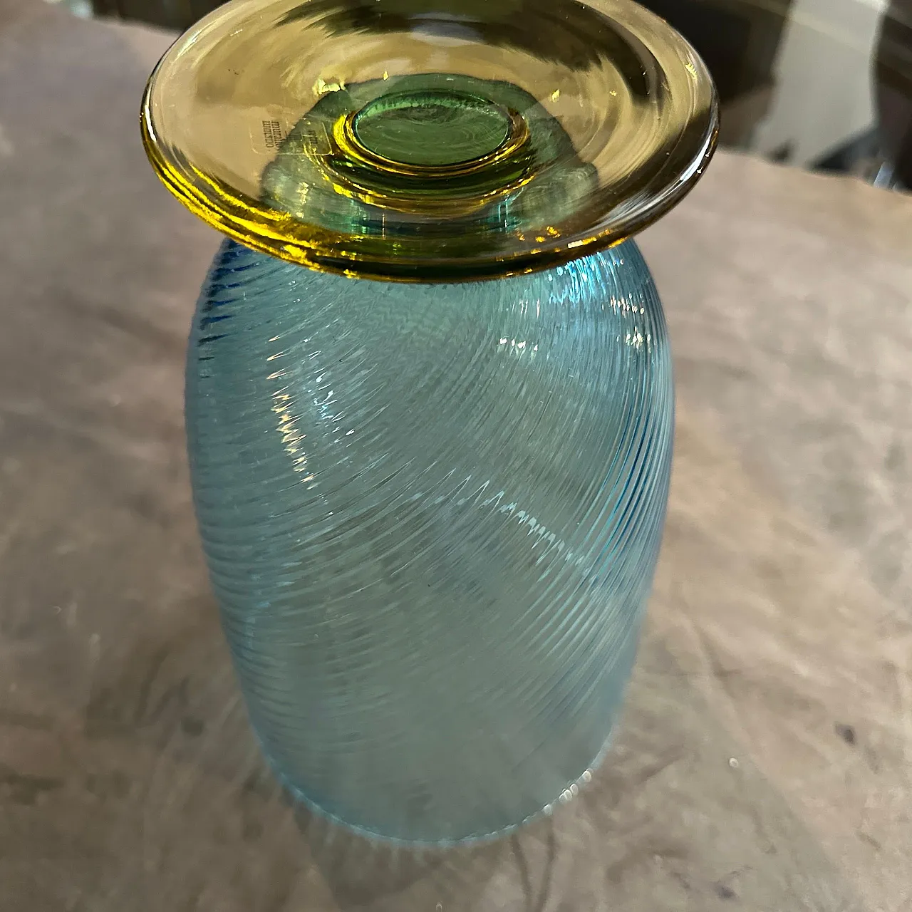 Vaso in vetro di Murano blu e giallo di Carlo Moretti, anni '80 3
