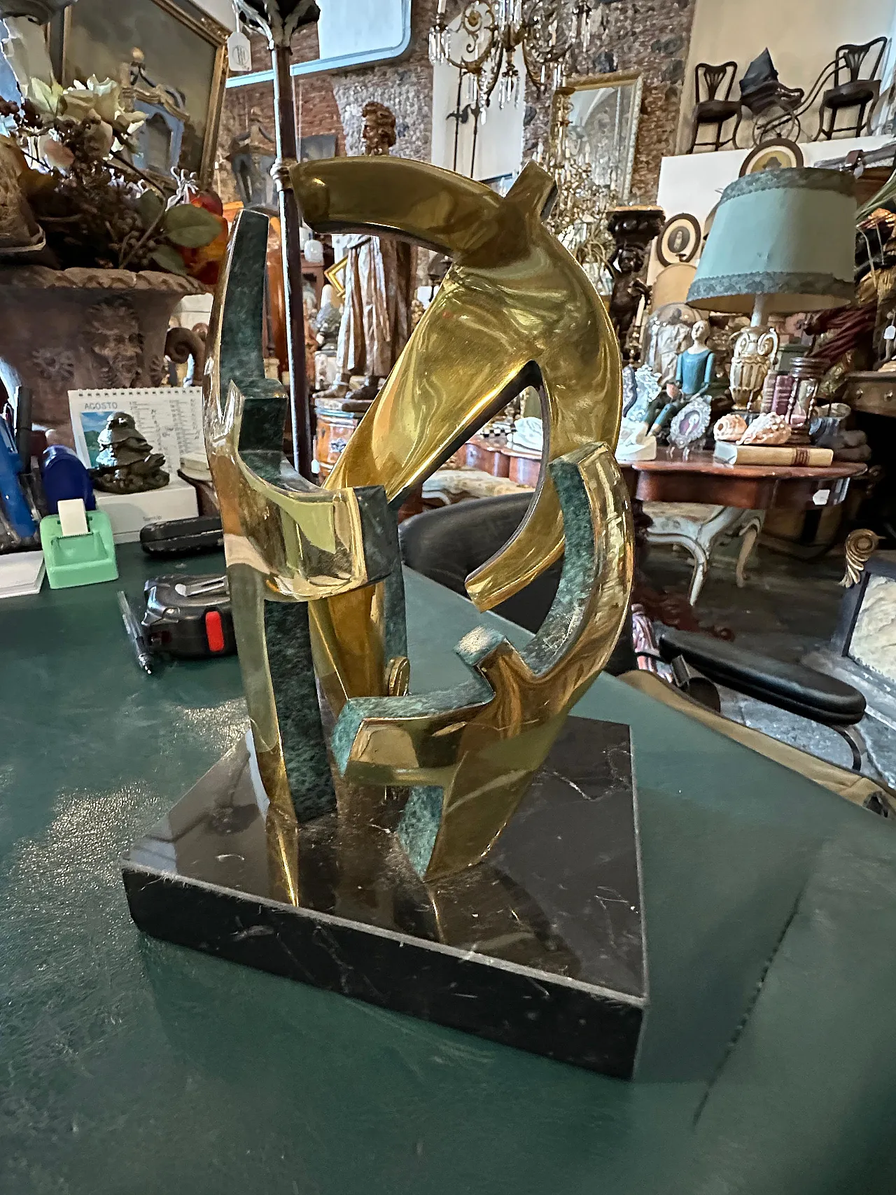 Gilded bronze and marble sculpture by Gaudio, 1990s 3
