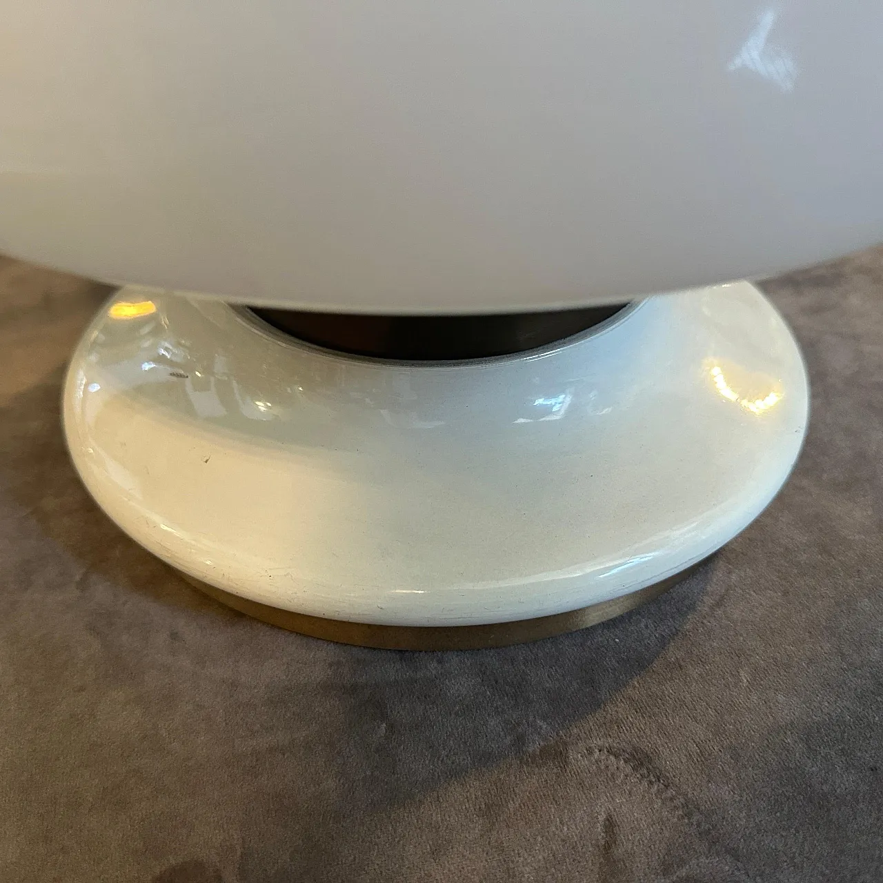 White opaline glass and brass table lamp, 1970s 3