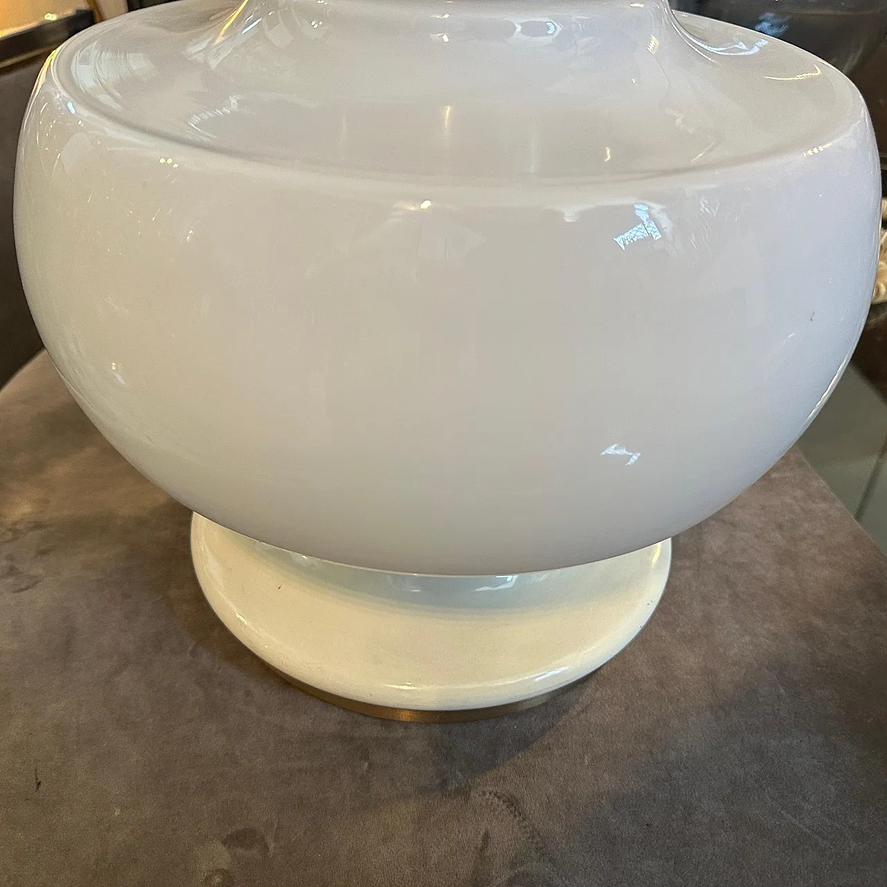 White opaline glass and brass table lamp, 1970s 4