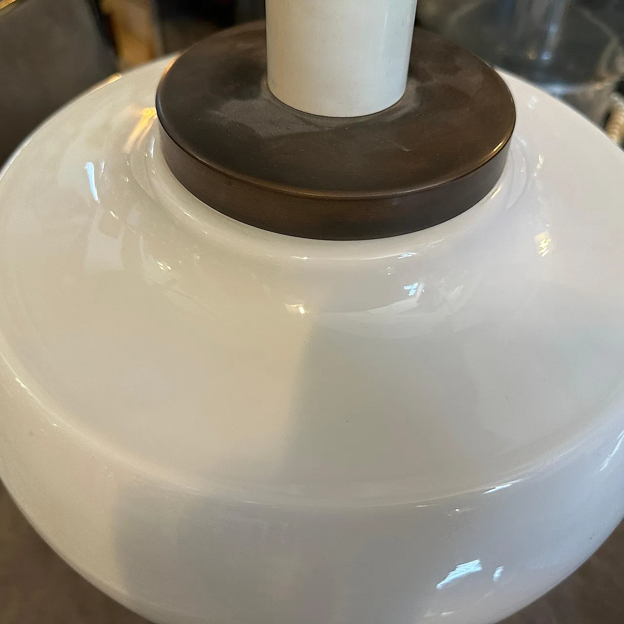 White opaline glass and brass table lamp, 1970s 5