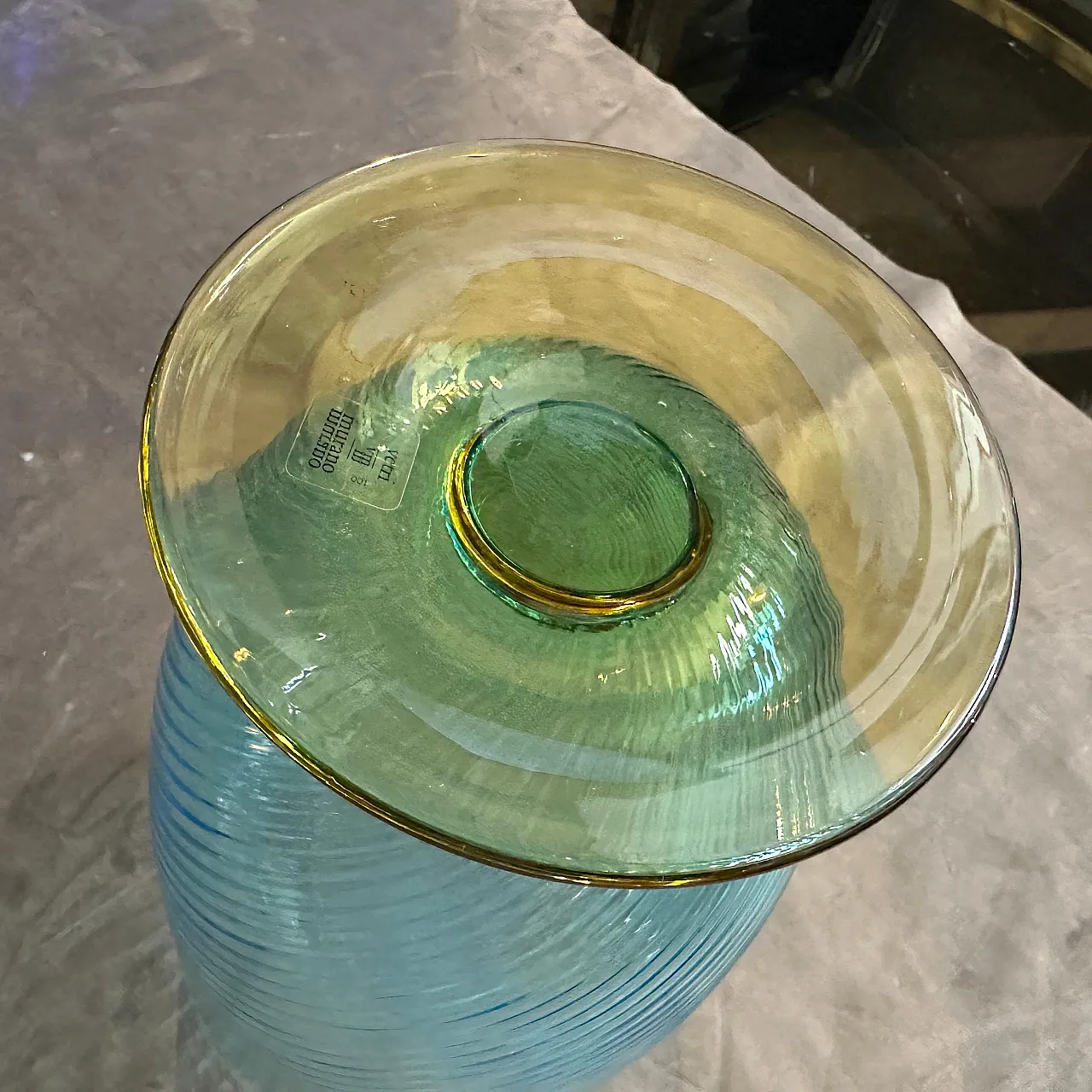 Vaso in vetro di Murano blu e giallo di Carlo Moretti, anni '80 6
