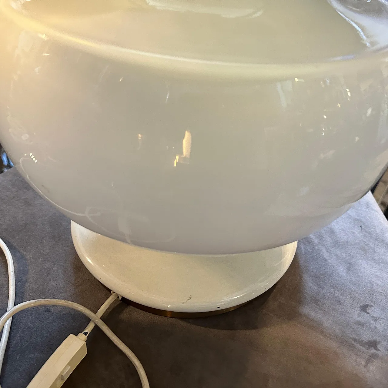 White opaline glass and brass table lamp, 1970s 6