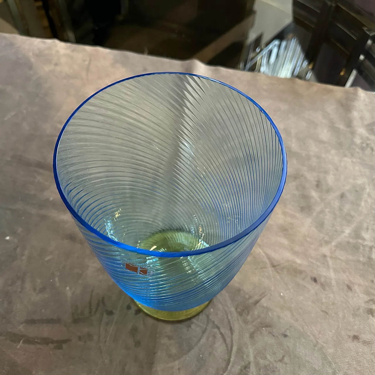 Vaso in vetro di Murano blu e giallo di Carlo Moretti, anni '80 8