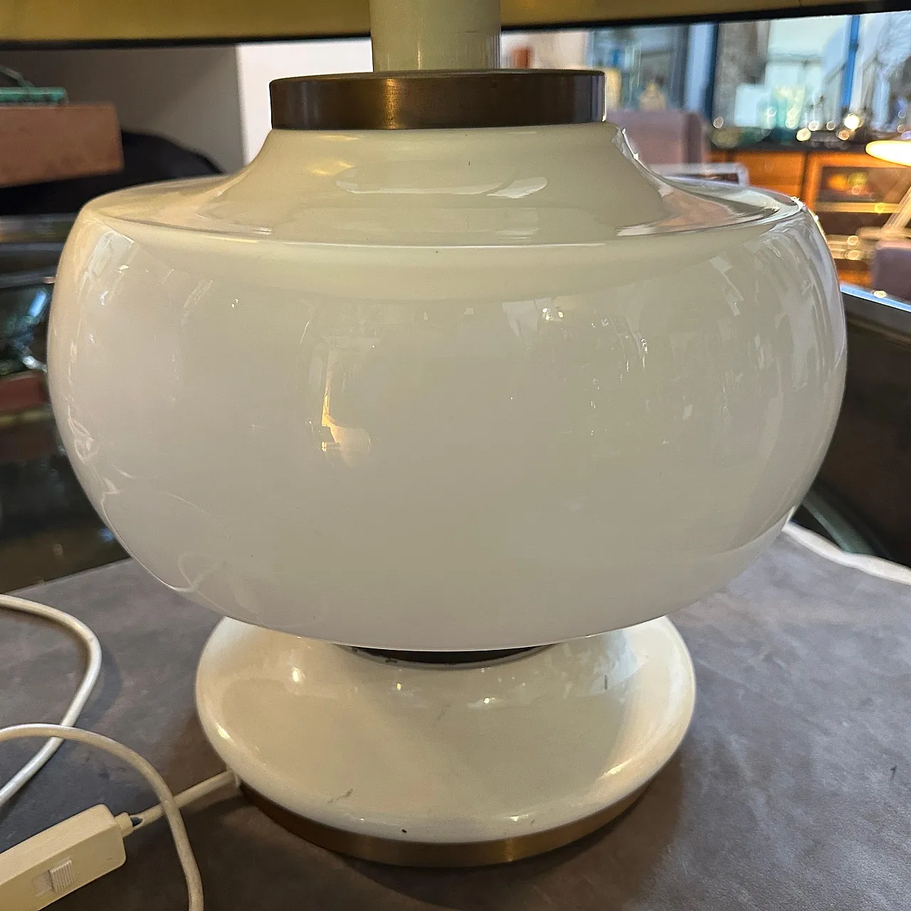 White opaline glass and brass table lamp, 1970s 9