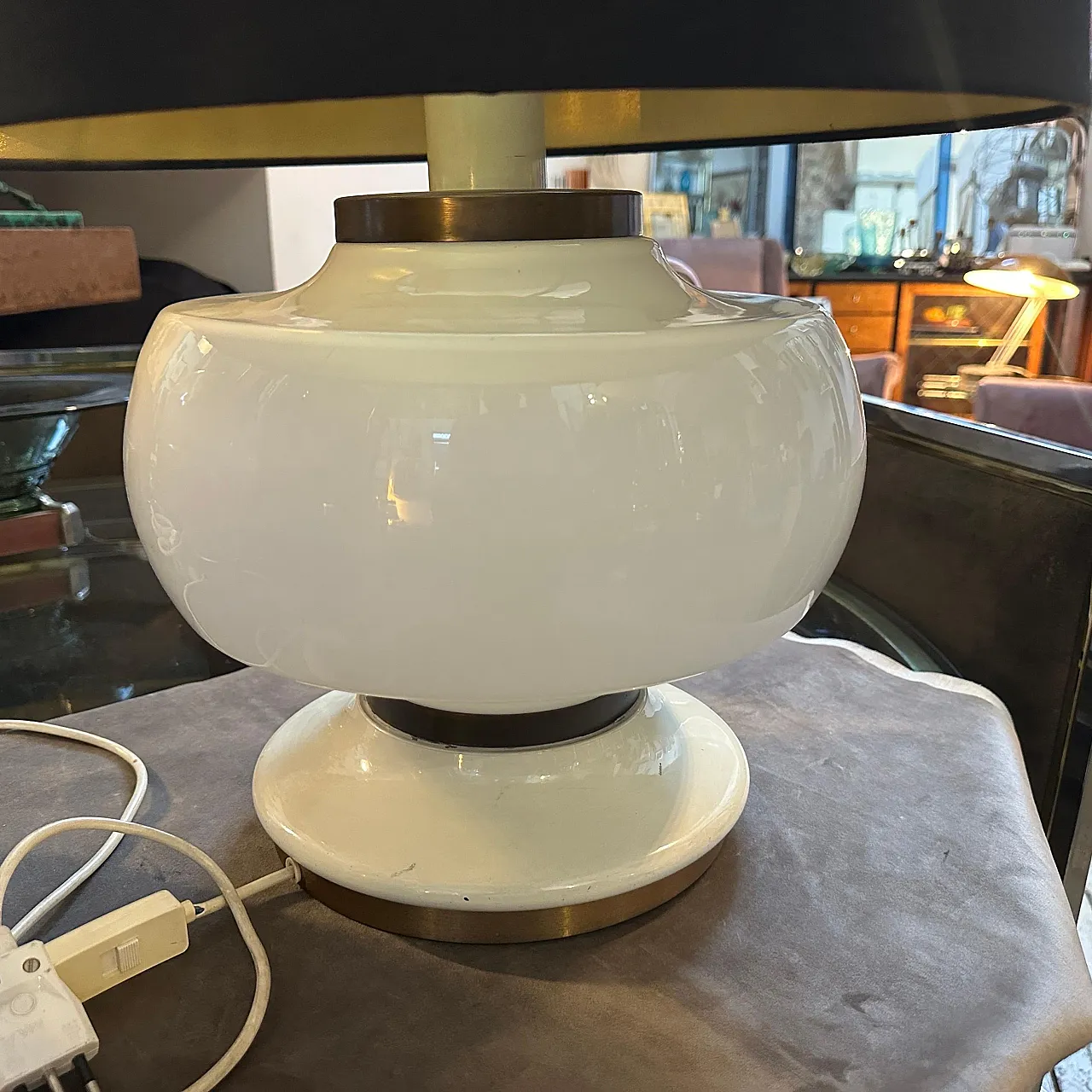 White opaline glass and brass table lamp, 1970s 10