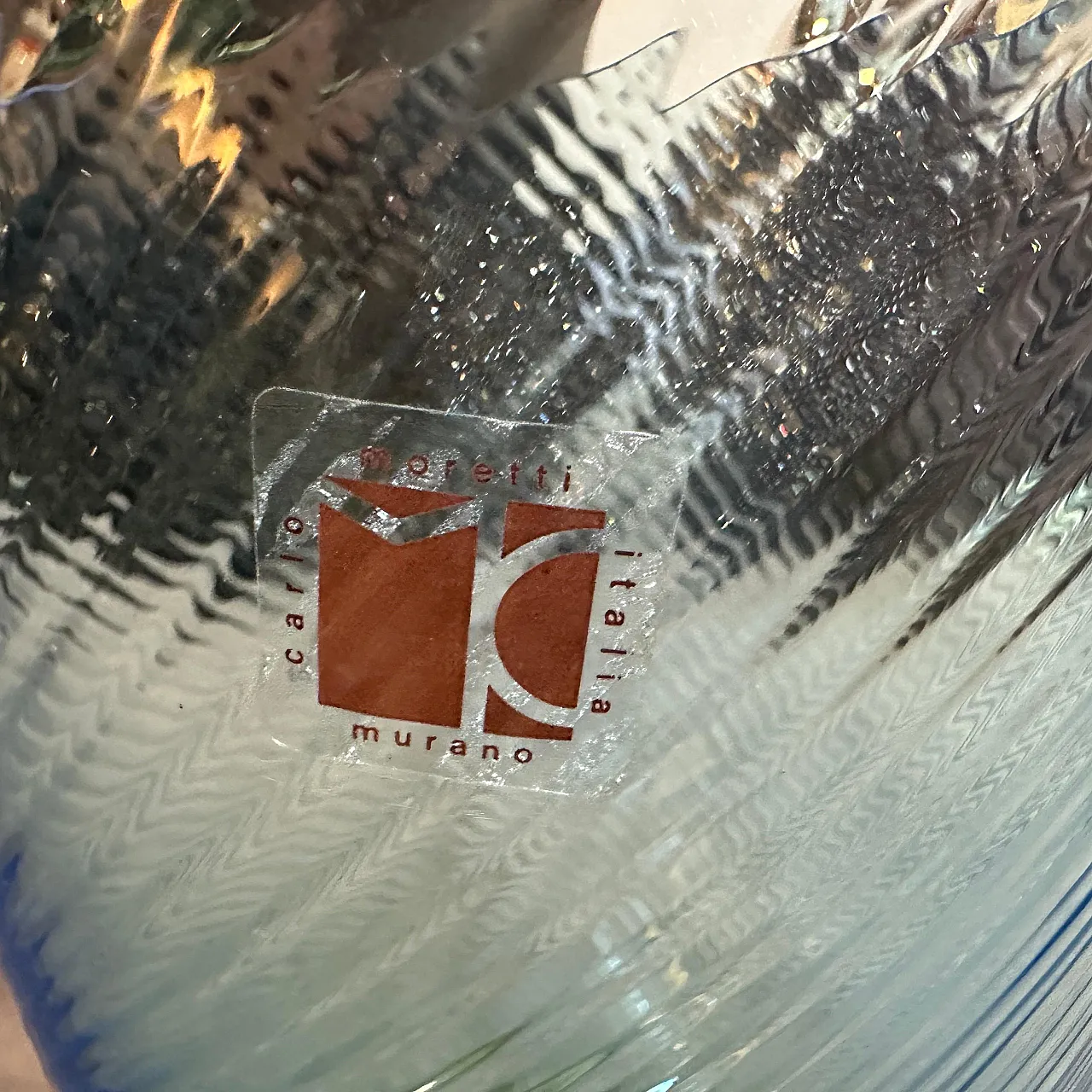 Vaso in vetro di Murano blu e giallo di Carlo Moretti, anni '80 12