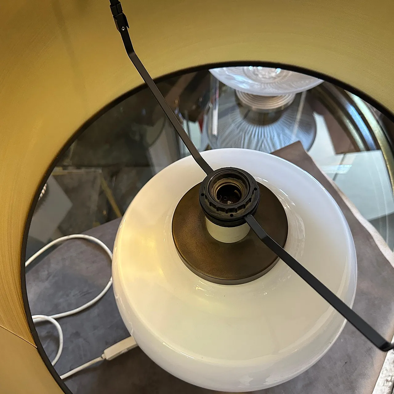 White opaline glass and brass table lamp, 1970s 12