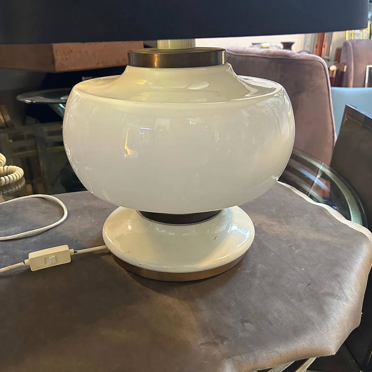 White opaline glass and brass table lamp, 1970s 13