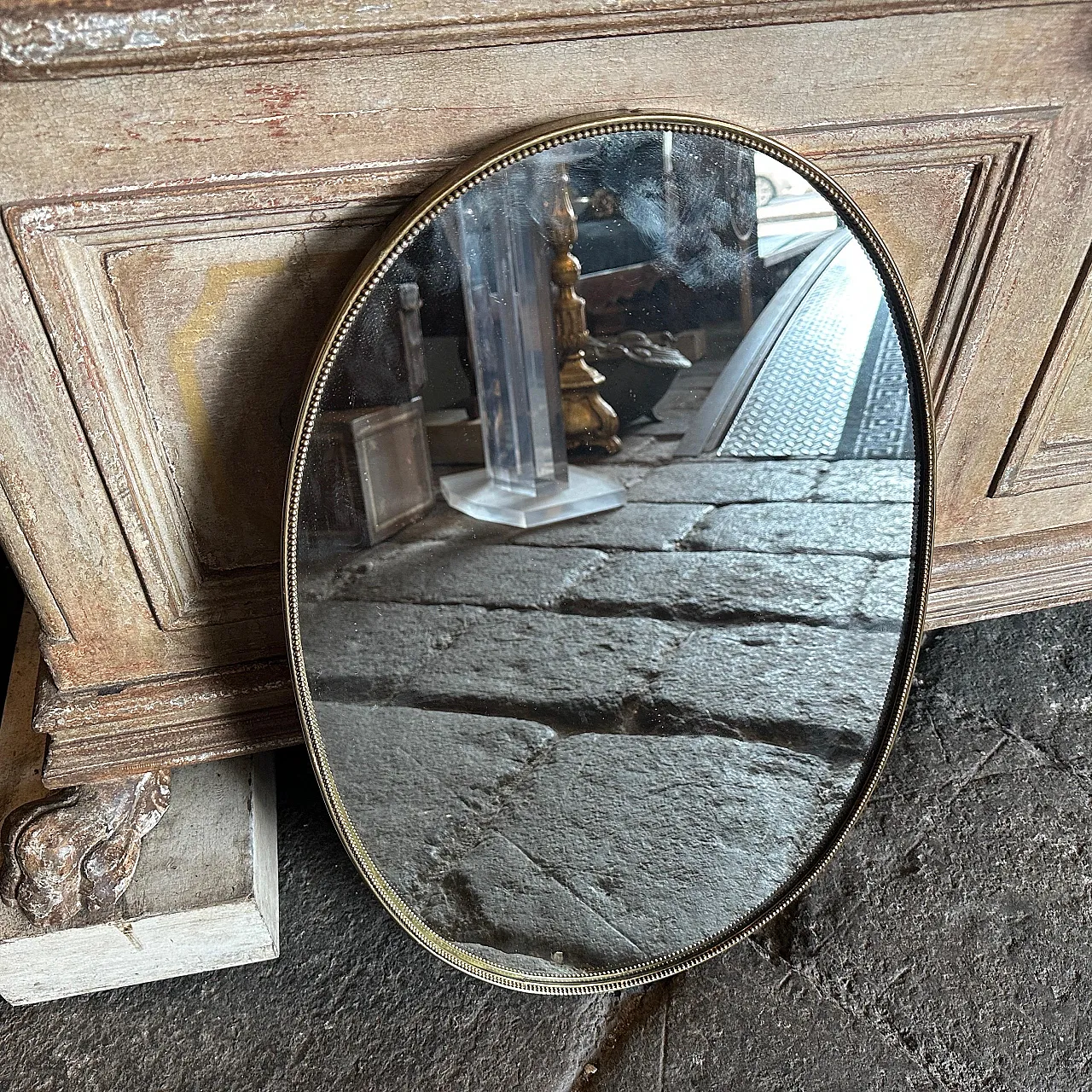 Specchio da parete ovale in ottone di Giò Ponti, anni '60 4