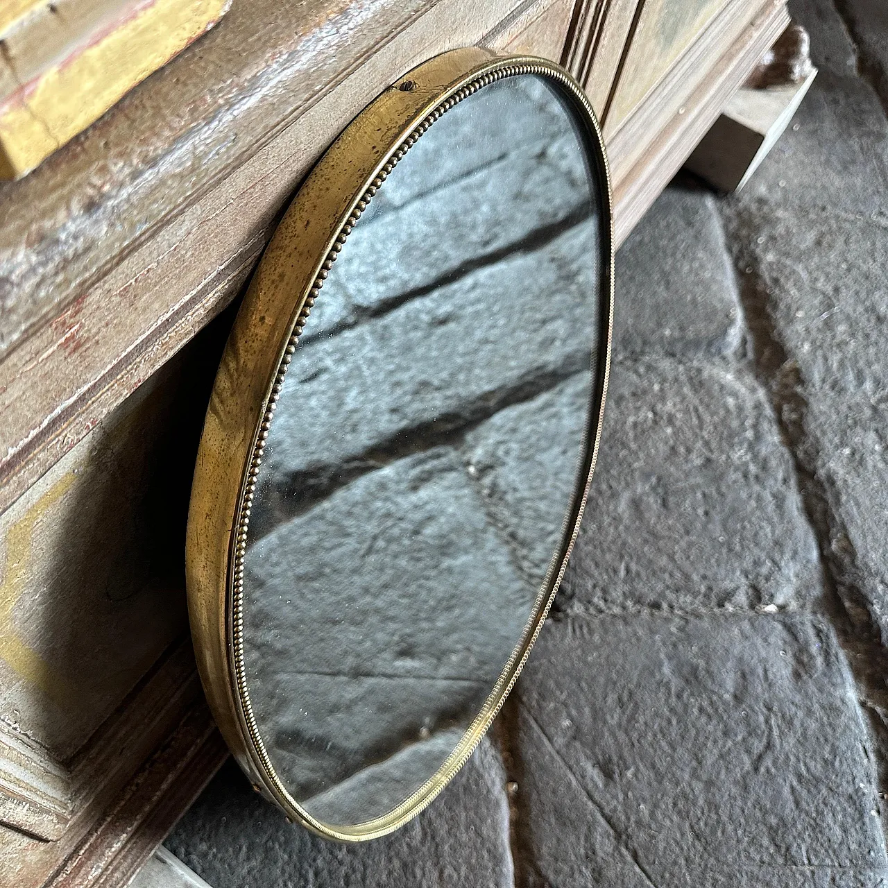 Specchio da parete ovale in ottone di Giò Ponti, anni '60 7