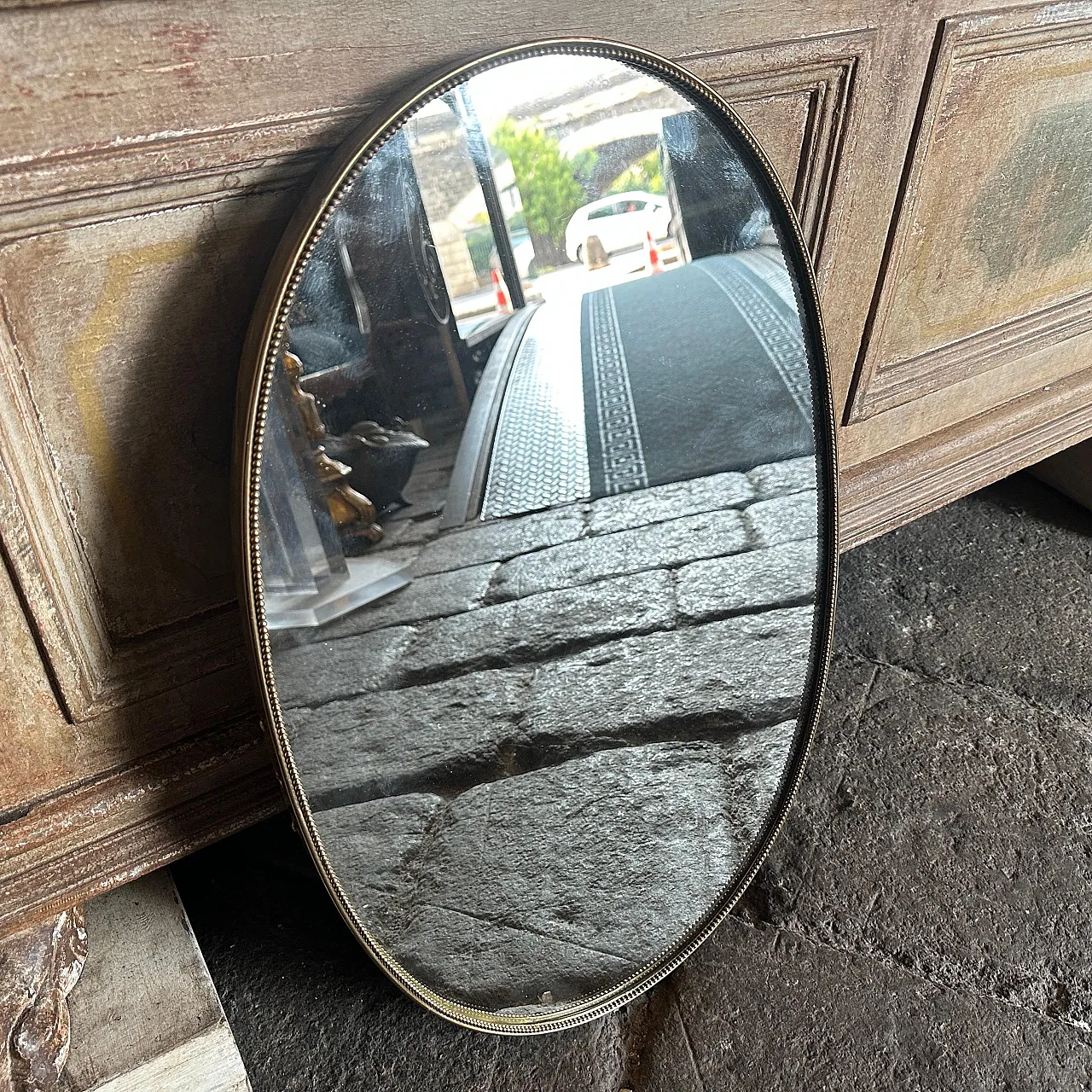 Specchio da parete ovale in ottone di Giò Ponti, anni '60 8