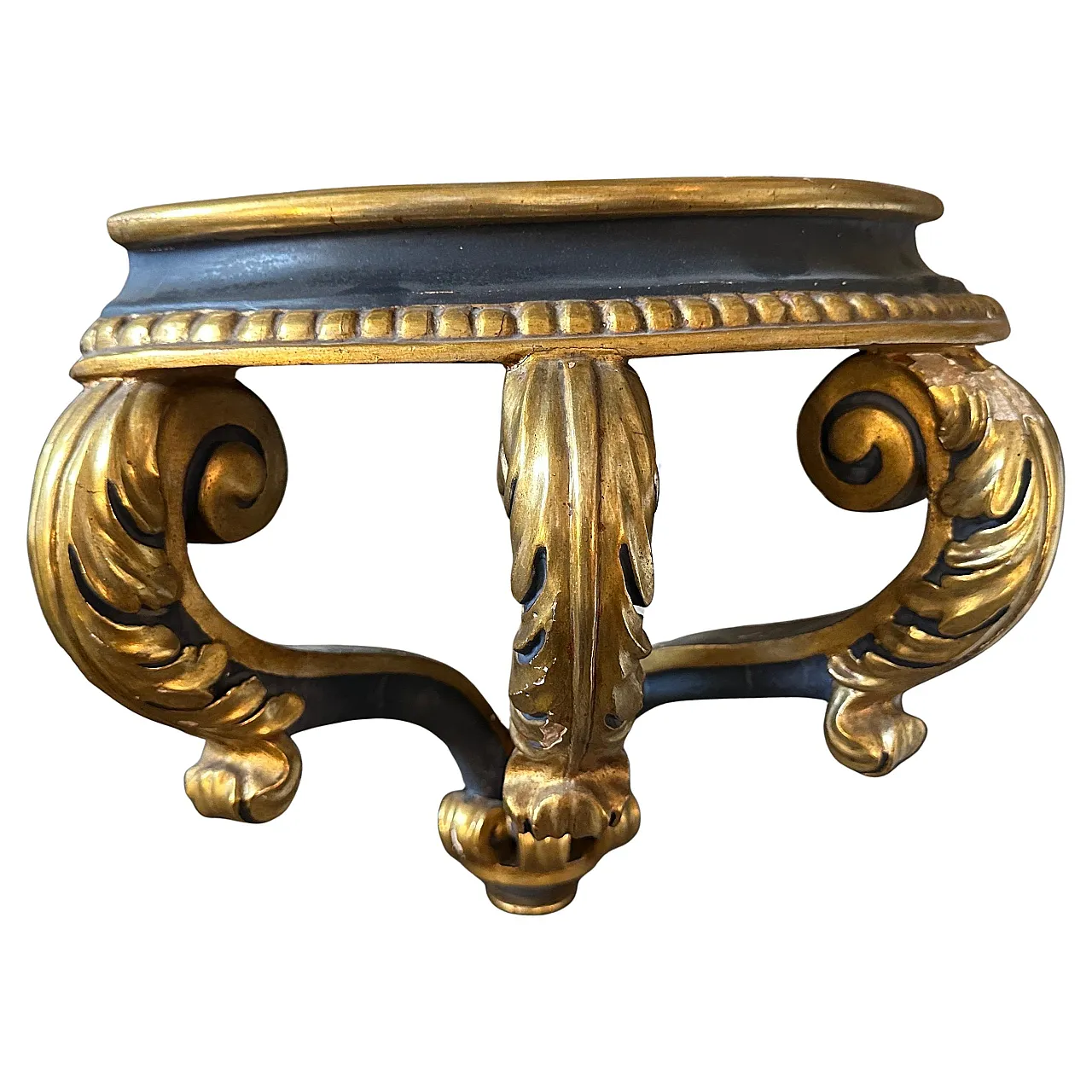 Consolle d'angolo in legno dorato e laccato blu barocco, '800 1