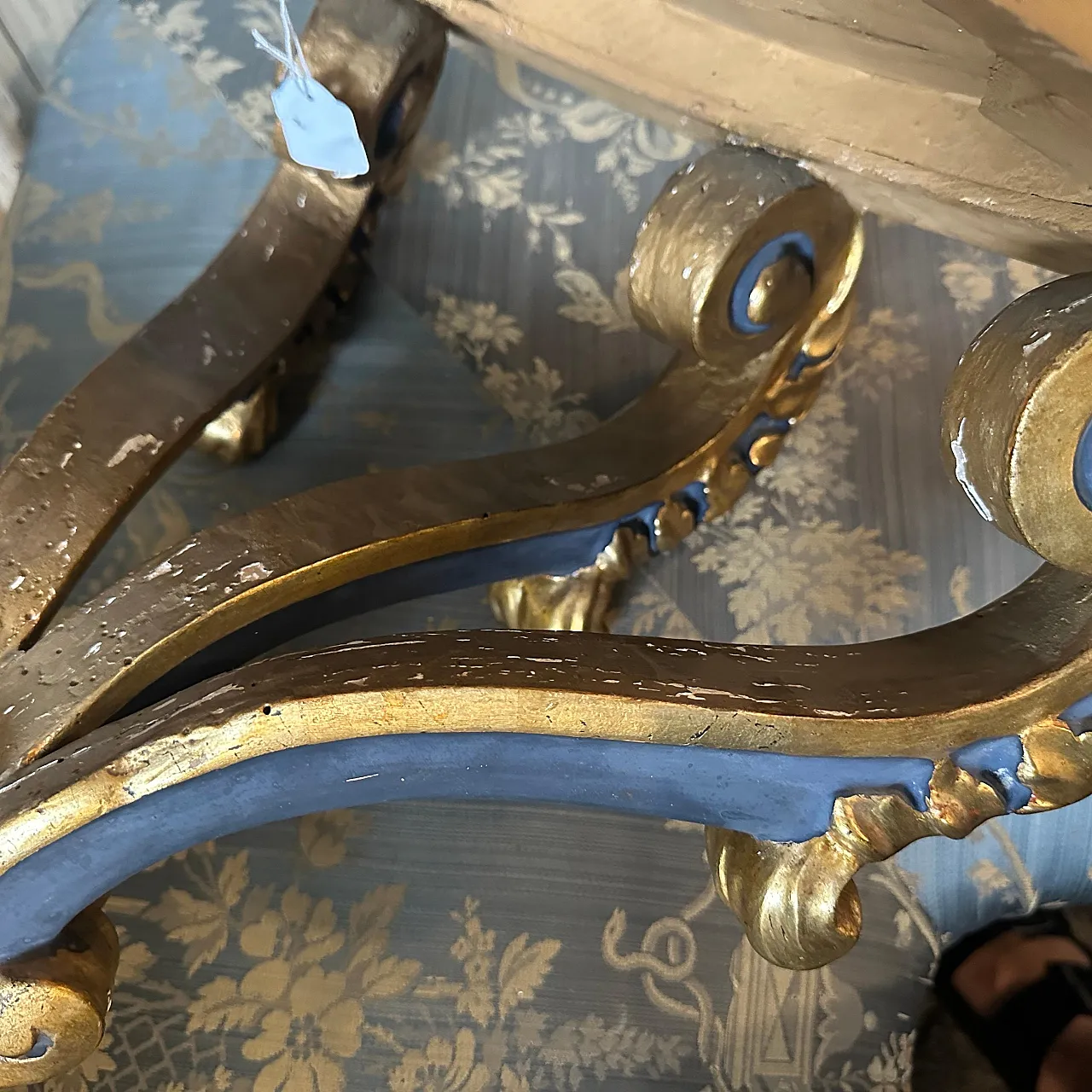 Consolle d'angolo in legno dorato e laccato blu barocco, '800 9