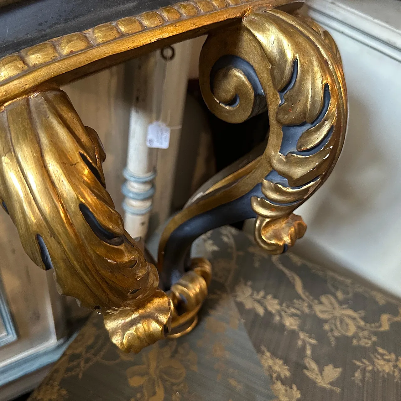 Consolle d'angolo in legno dorato e laccato blu barocco, '800 10