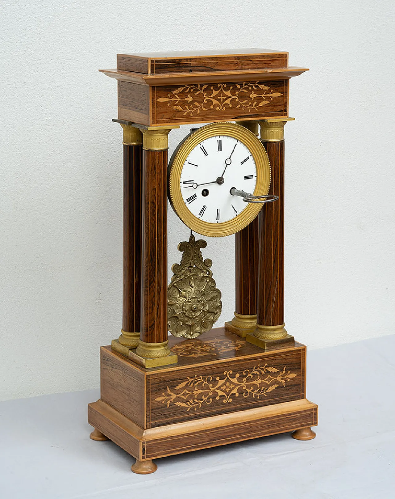 Charles X clock in precious exotic woods, 19th century 5