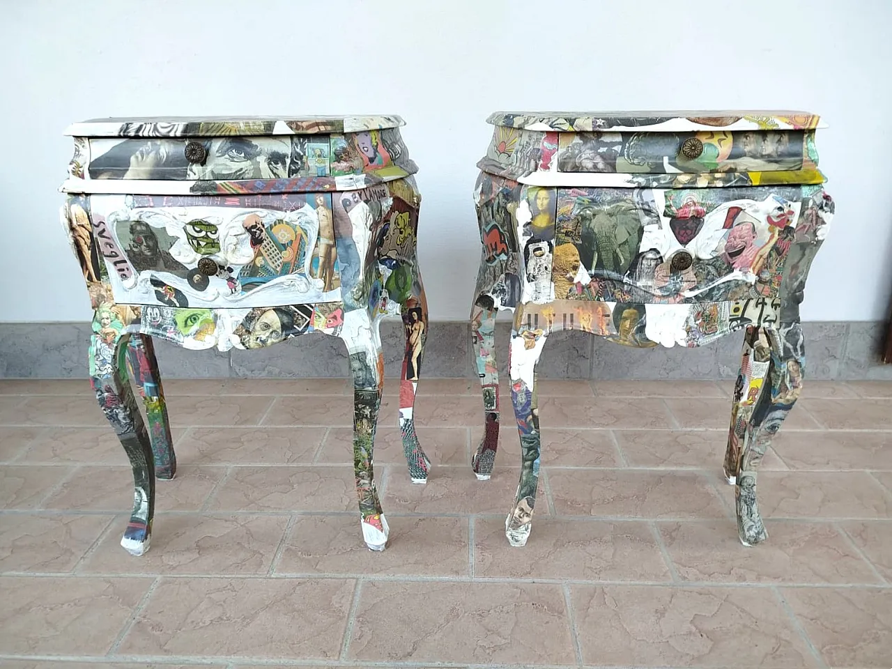 comodino old style, rivestito con decoupage 18