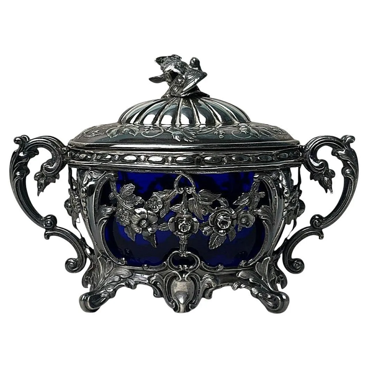 Zuccheriera in argento con rivestimento in vetro, metà '800 1