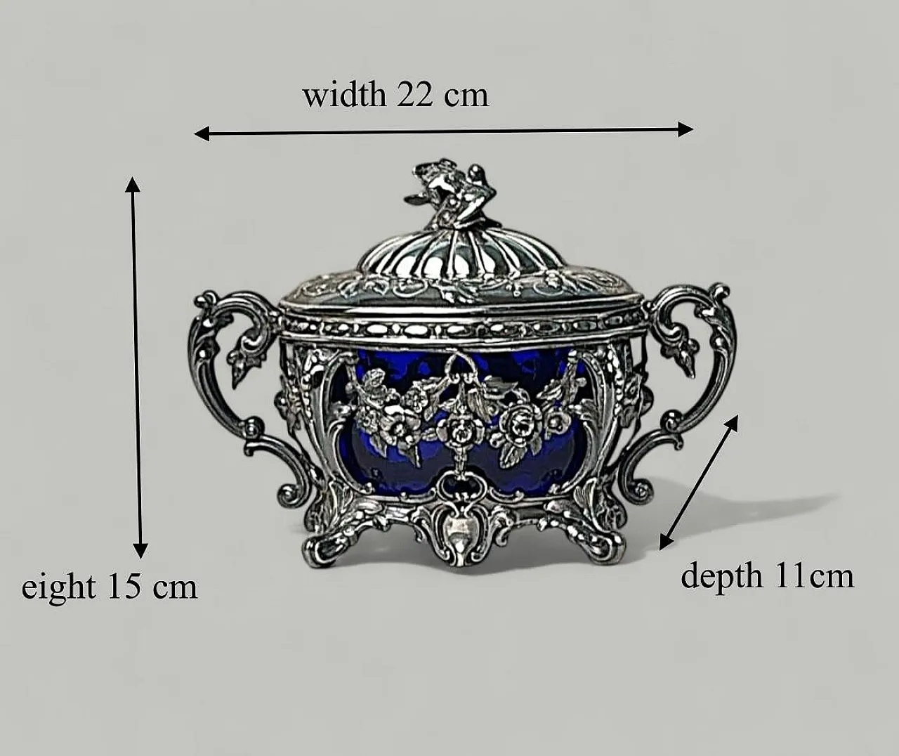 Zuccheriera in argento con rivestimento in vetro, metà '800 20