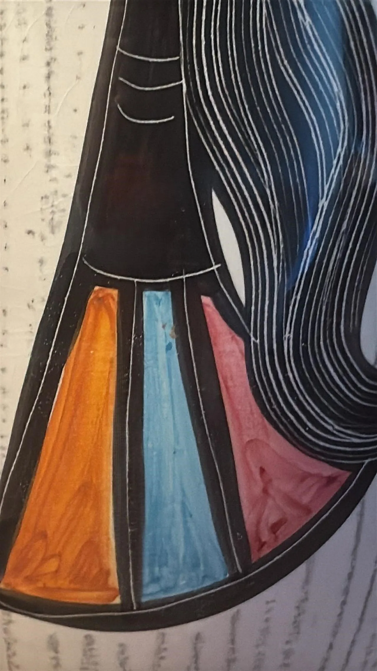 Vaso in ceramica con ragazza stilizzata e motivi geometrici, anni '60 11