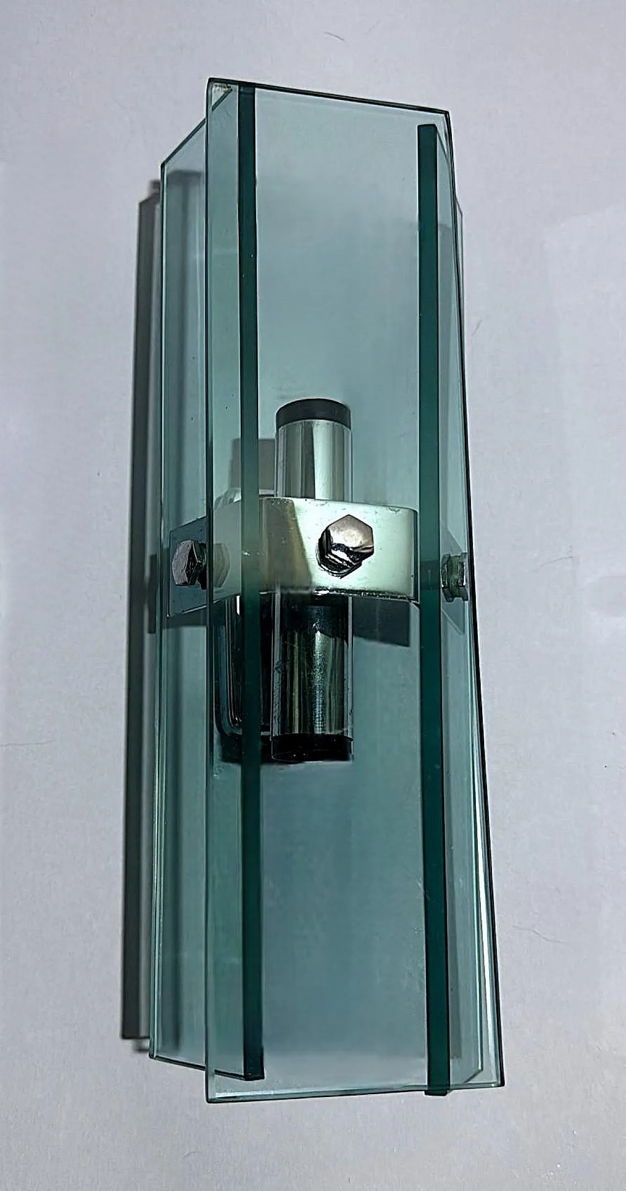 Coppia di applique in metallo cromato e cristallo temperato, anni '70 8
