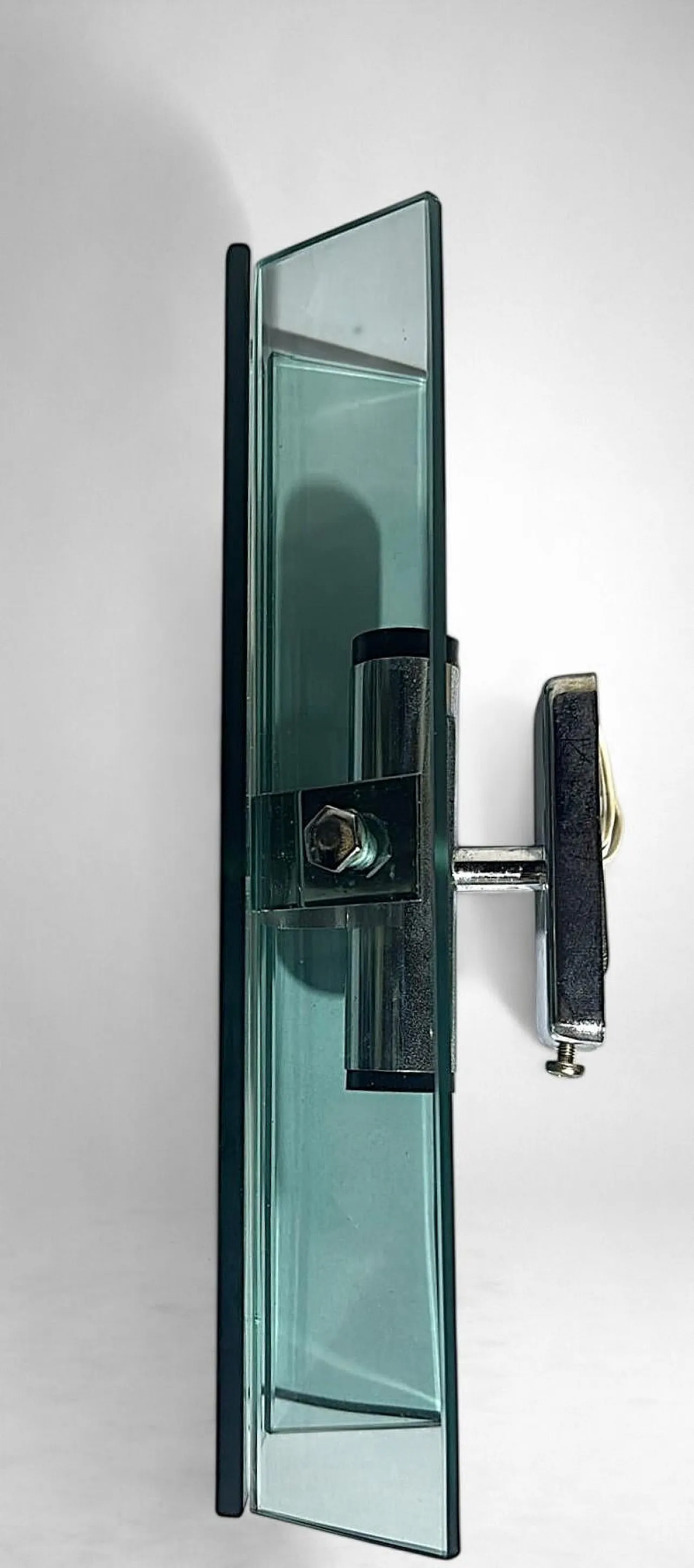 Coppia di applique in metallo cromato e cristallo temperato, anni '70 13