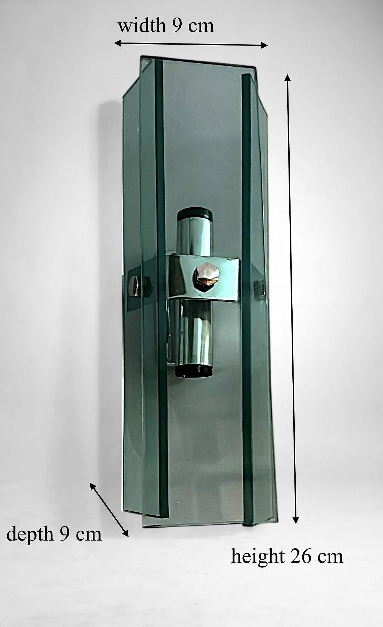 Coppia di applique in metallo cromato e cristallo temperato, anni '70 18