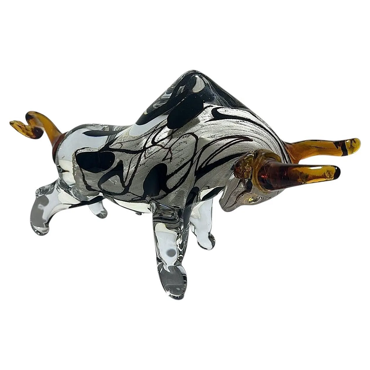 Scultura di toro in vetro di Murano sommerso, anni '70 1