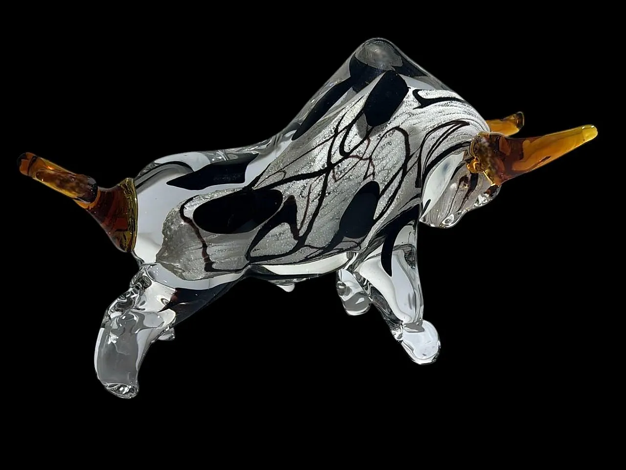 Scultura di toro in vetro di Murano sommerso, anni '70 2