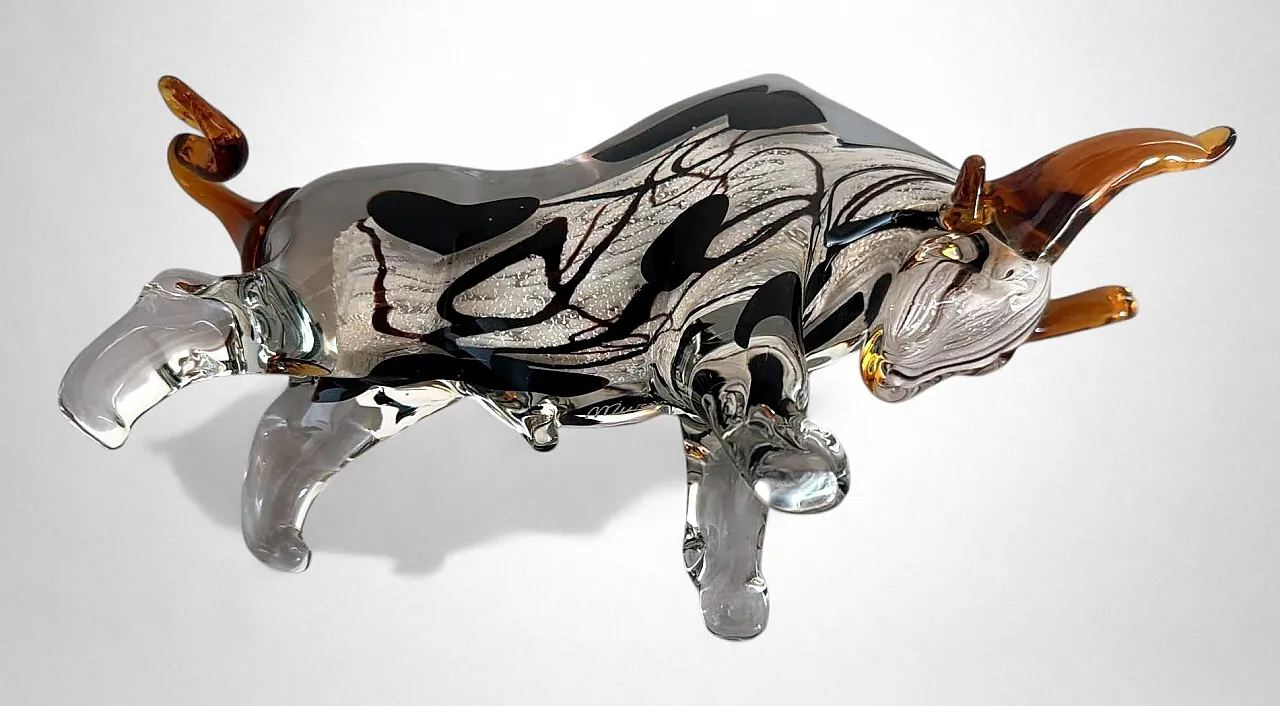 Scultura di toro in vetro di Murano sommerso, anni '70 6