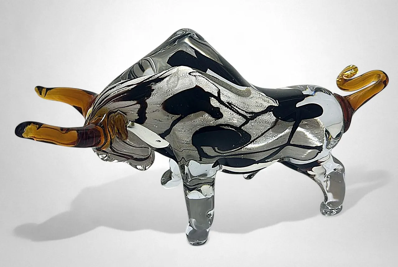 Scultura di toro in vetro di Murano sommerso, anni '70 7