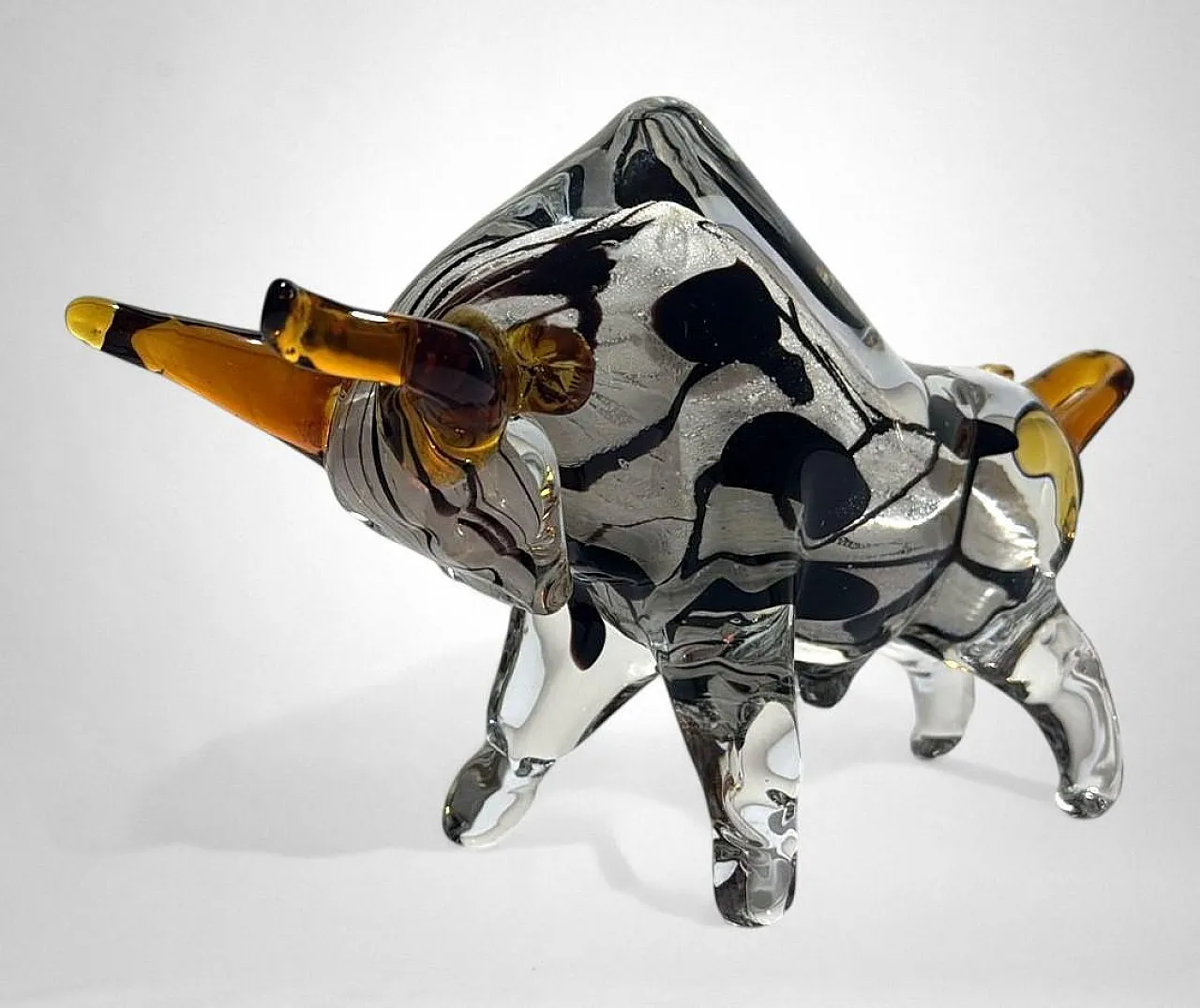 Scultura di toro in vetro di Murano sommerso, anni '70 10