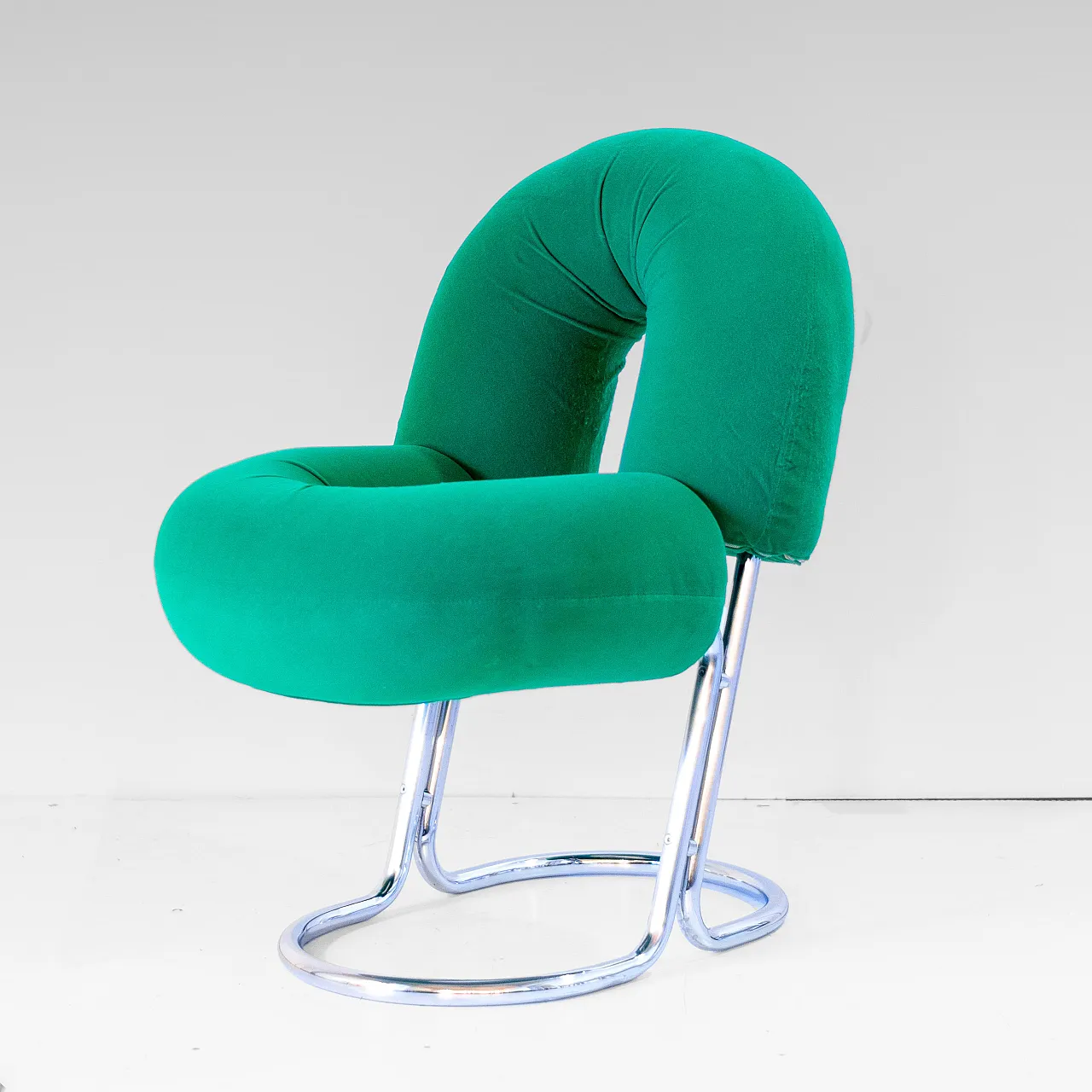 Sedia in stile Space Age in velluto verde e acciaio, Renato Zevi 2