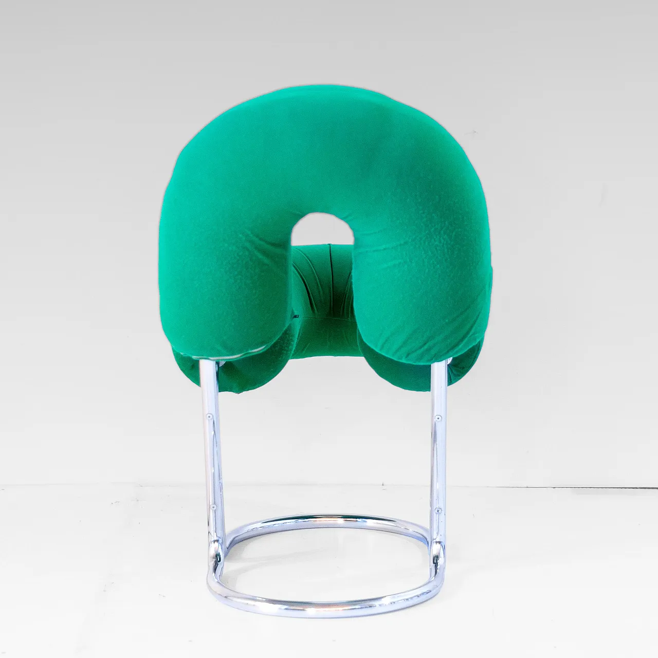Sedia in stile Space Age in velluto verde e acciaio, Renato Zevi 5